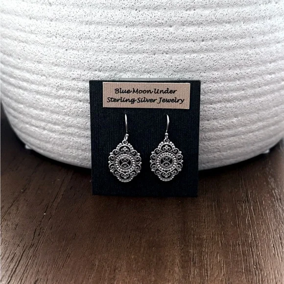 925 Sterling Silver Ornate Dangle Earrings! NEW! - Picture 3 of 4